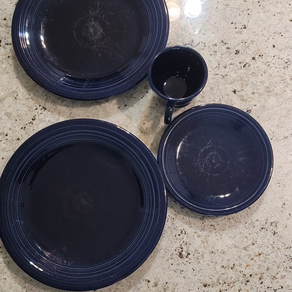 Fiesta Ware Cobalt Blue 5pc Place Setting Vintage Homer Laughlin